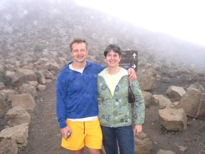 volcano summit in the fog