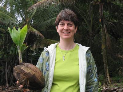 teresa with a sprouting coconut