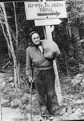  Ok,, not,,, this is the famous  Grandma Gatewood  who was a great long distance hiker in the 60's and early 70's. ( 1887-1973 ) She did the whole AT in 1955 to become the first woman to hike the trail in one season. ( She raised 11 kids,, then divorced.. She did the AT several times and last hiked the AT in 1967.  At age 71, she attempted the PCT, but age finally stopped her. She passed away at age 85 June 5th, 1973.. Title  Toughest Gal in Amercia ..