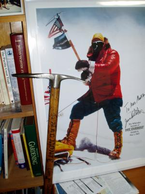  My   Jim Whittaker  signed poster and ice axe