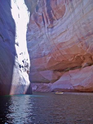 Kayaker in Lake Powell Slot Canyon