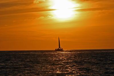  Catamaran Sailing into the Sunset