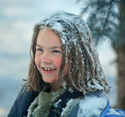 Courtney SMiles After Her Dad Pulled Branch An  Dumped  Snow On Her