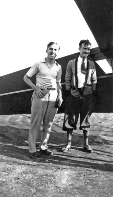 Dad (right) and friend by plane early 1920s Conn.