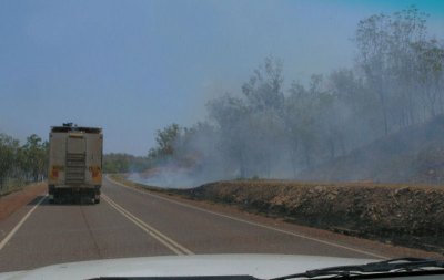 Driving through the bushfires Kakadu