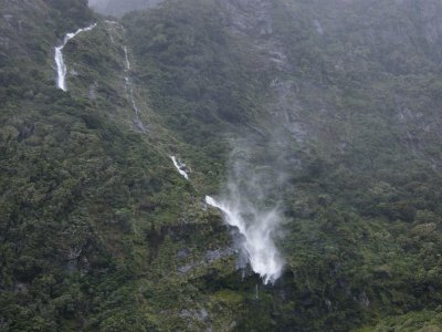  Waterfall being blown uphill Milford Sound