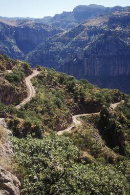 Hairpin bends on the road down into Batopilas