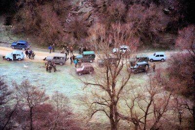 The hunters gathered at the bottom of the forest....