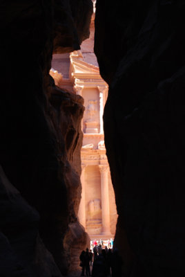 The Siq is a mile long walk down from the gate through a narrow canyon to end at the Treasury.