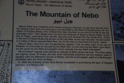 Mt Nebo where Moses looked out upon the Promised Land before he died.
