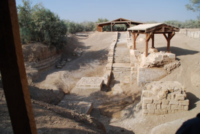 Down in the valley beside the Jordan River is a long dried river channel where it is said people were baptized.