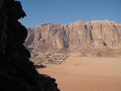 I moved on to Wadi Rum -- you can see the village dwarfed by the rock behind it.  We climed these for 2 days.