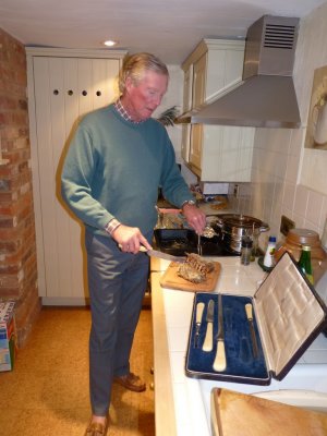 Gillam using the 'family' Asprey Carving steels to carve the rack of lamb.