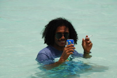 Hey Man! Our captain knows how to keep cool -- or is he just that way naturally?