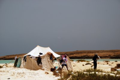 The tent where some scuba divers were gathered.