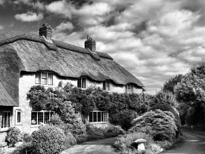 Cottage at Corfe Castle in Black and White