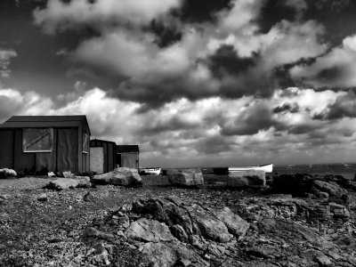 Huts and Boats at Portland in Black and White