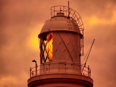 Lamp of Portland Bill Lighthouse at Dusk