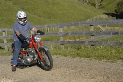 Honda CB77 with friend Ian Mander in New Zealand