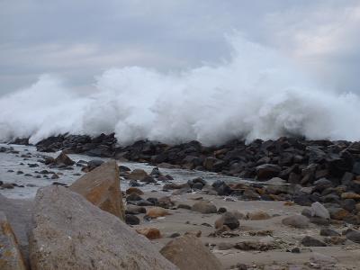 Surf crashing at Morro Rock