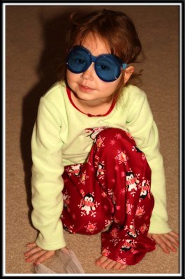 Kylie tries on the goggles (she calls them gobbles)