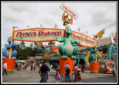 The dinosaur area with rides and arcade games