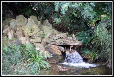 A little fountain in the creek that looks an awful lot like a dinosaur