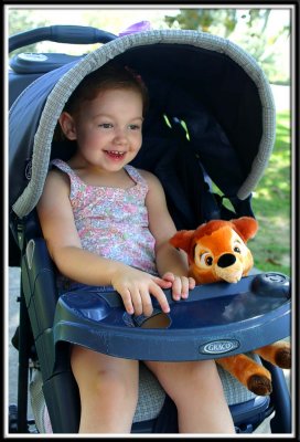 Noelle and Bambi decide to take a break in Kylie's stroller