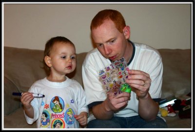 Daddy fights with the stickers
