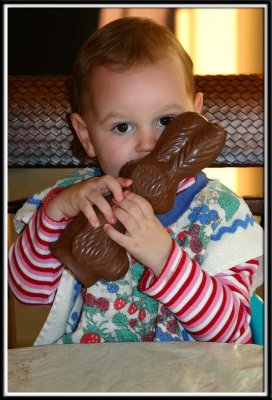 Kylie holds onto her massive chocolate for dear life