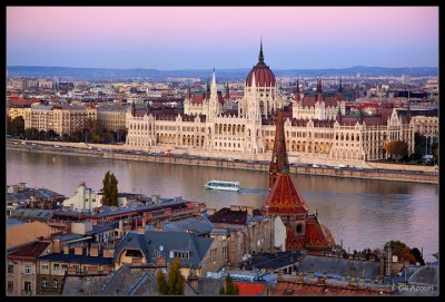View of the Parliament and Danube River at Twilight