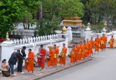 Monks collecting alms at 7 a.m.