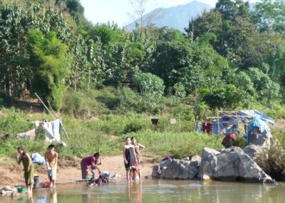 Villagers washing