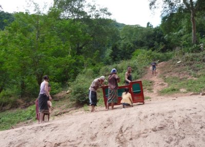 Sideboard safely delivered to village by our boat