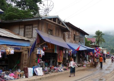 Main street, Muang Khua, early in morning
