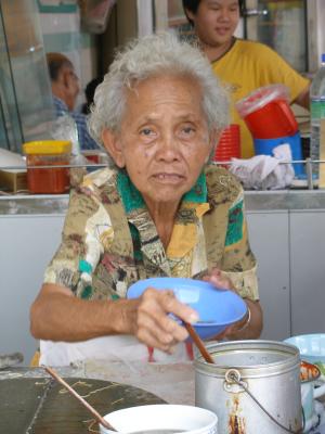 Working grandmother, same cafe