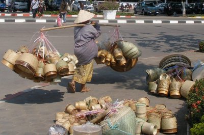 Basket vendor on corner of main street