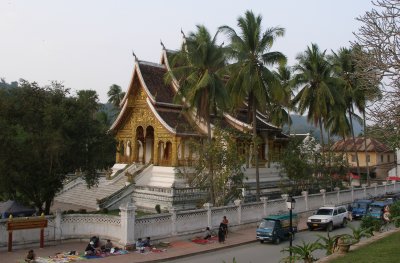 Temple at Royal Palace; street stalls in foreground