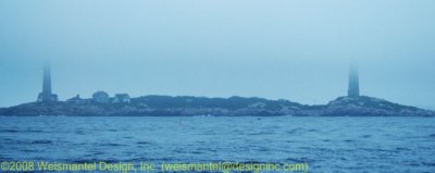 Twin Lighthouses on Thacher Island in Fog