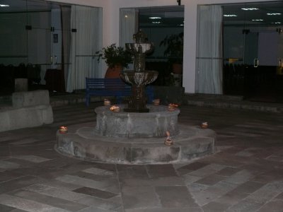 At night they light the courtyard with fire lamps