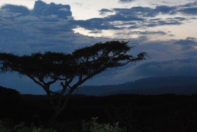 Just as the sun is about to go down over the crater