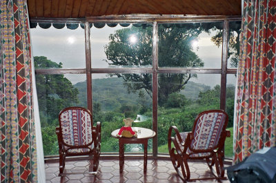 Spunky looks out over the crater in our room