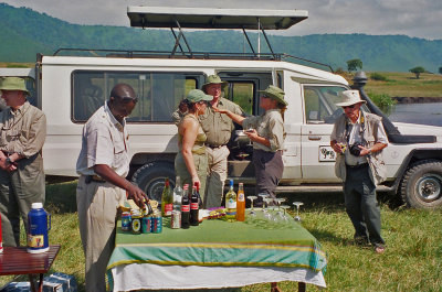 Daniel gets set to serve drinks after lunch