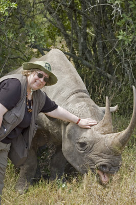 Lynda and Morani, the local tame black rhino