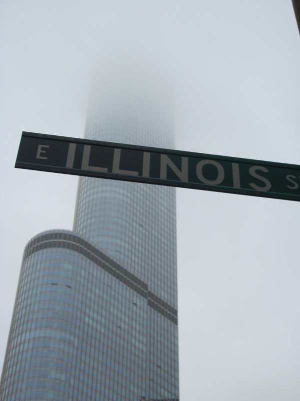 E. Illinois St. Sign in Fog