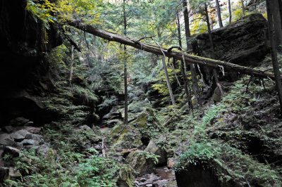 The end of the box canyon adjacent another dry waterfall.