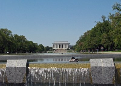 The Lincoln Memorial from the WWII Memorial Waterfall