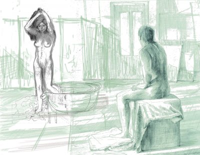 Two real media studio sketches combined in Painter