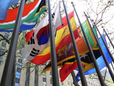 Rockefeller Plaza: National flags closeup