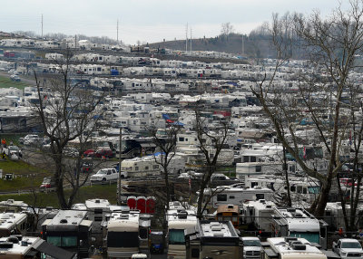 THE BRISTOL TRACK IS SURROUNDED BY A SEA OF CAMPERS AND MOTOR HOMES